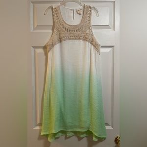 SAND & SPIRIT Women’s Crochet Cream, Off White and Green Ombre Design Dress Sz S